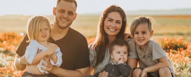 happy family in field