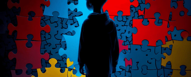 A child staring at a jigsaw puzzle