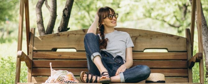 woman on park bench