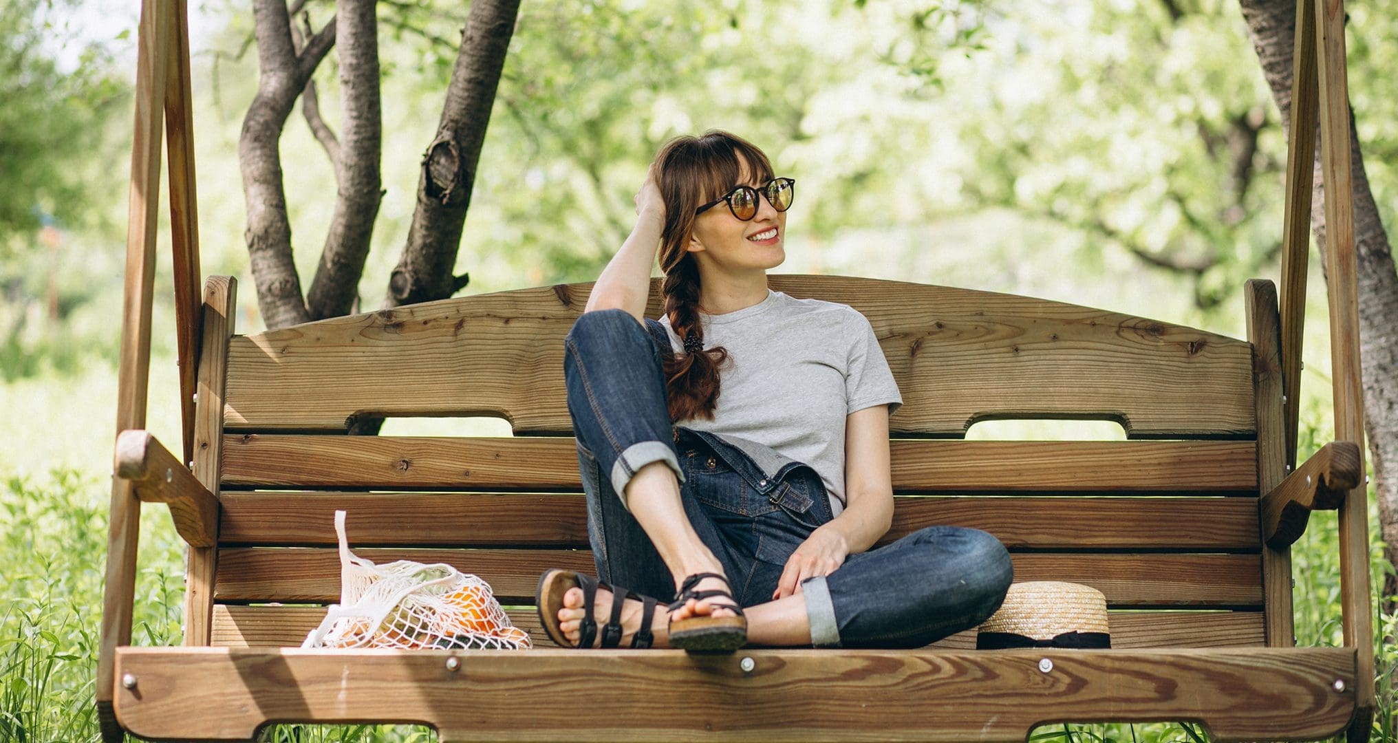 woman on park bench