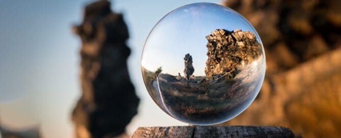 scenery captured inside a glass ball