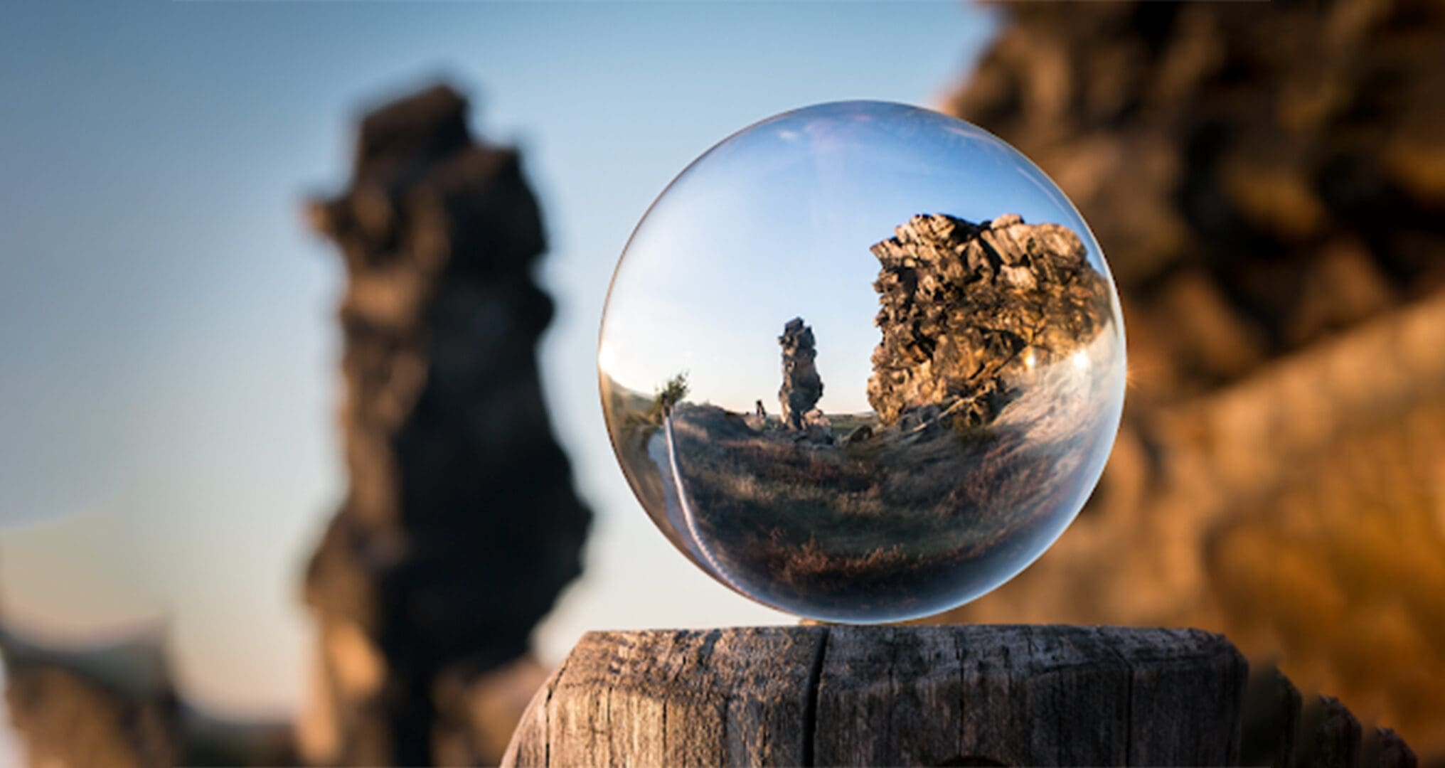 scenery captured inside a glass ball