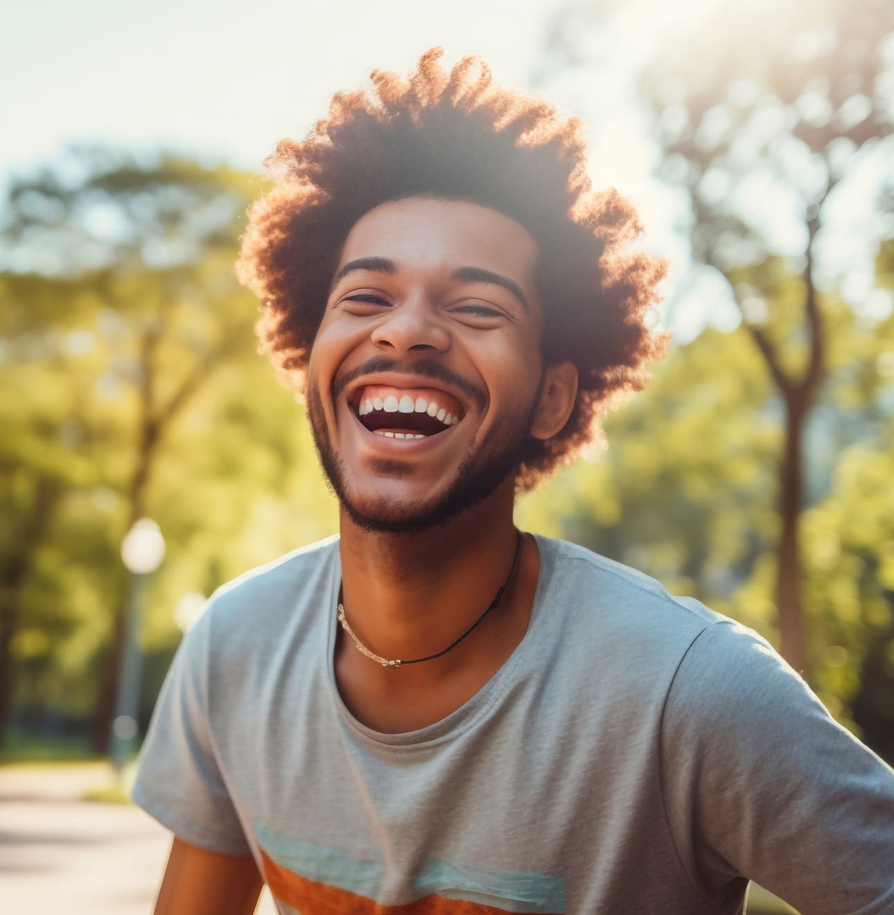 Happy man smiling while