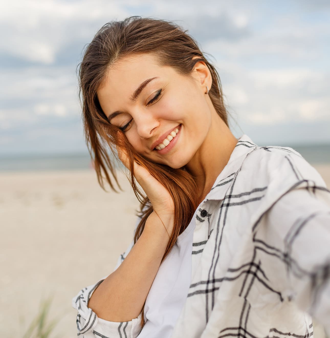 woman happy taking a selfie