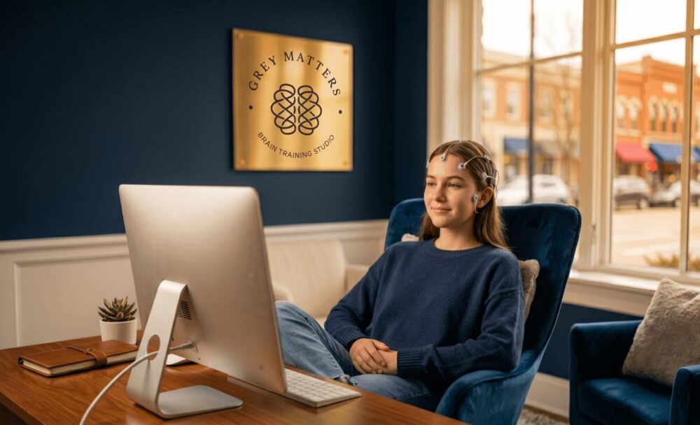 young girl undergoing neurofeedback session, to help with anxiety
