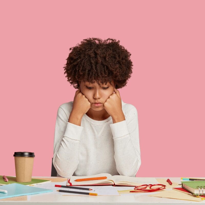 student girl with adhd trying to focus on work