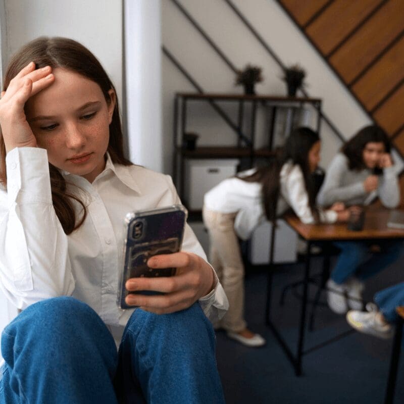 teenage girl sitting alone, social anxiety